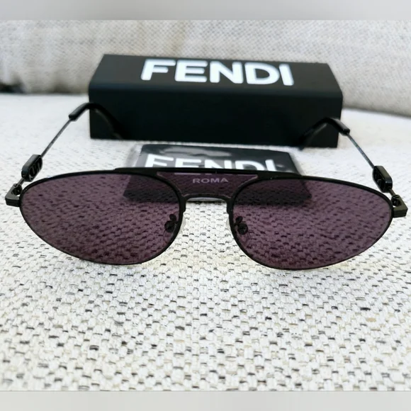 NWT FENDI Black Metal Sunglasses with Dark Oval Lenses - Picture 2 of 15